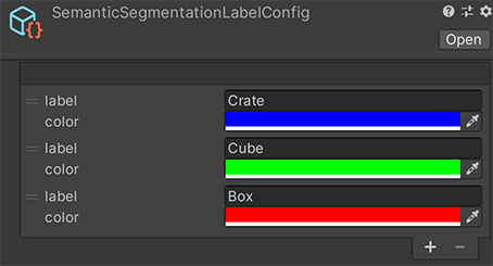 SemanticSegmentationLabelConfig with three labels and three colors