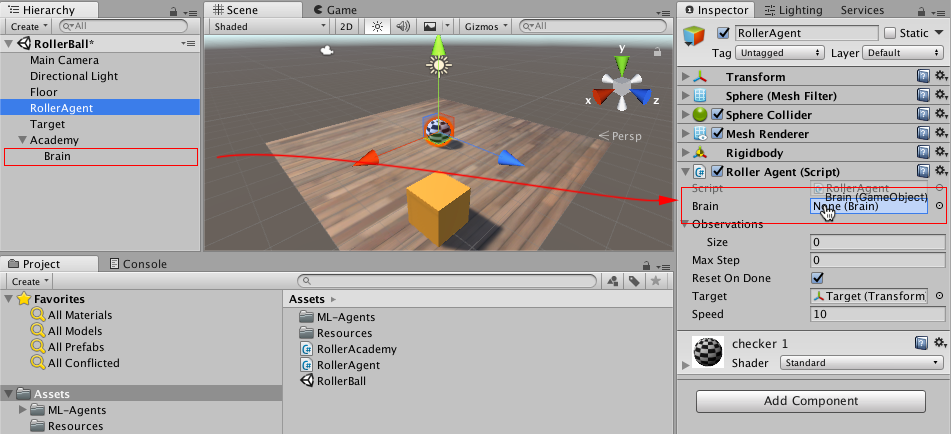 Assign the Brain to the RollerAgent