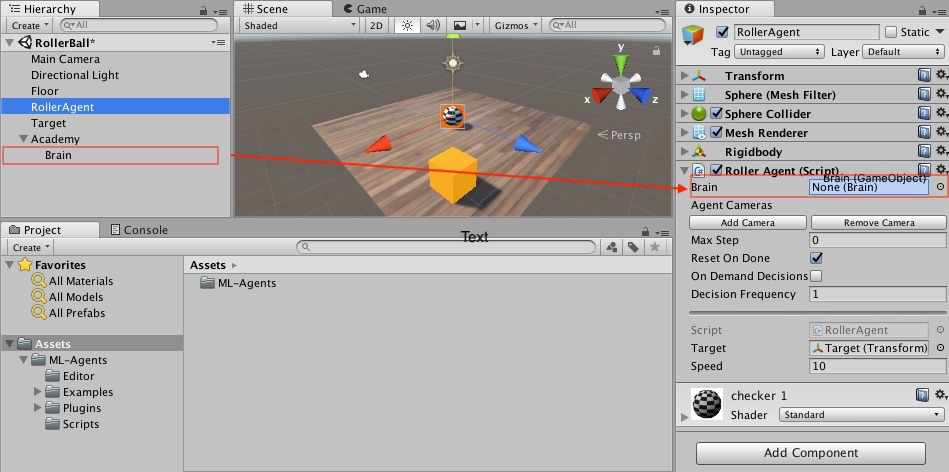 Assign the Brain to the RollerAgent