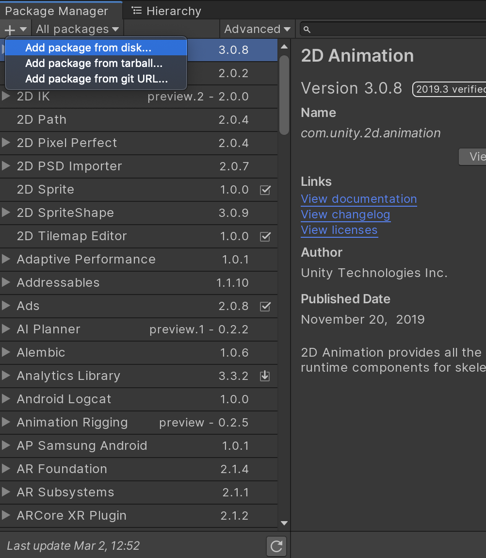 Unity Package Manager Window